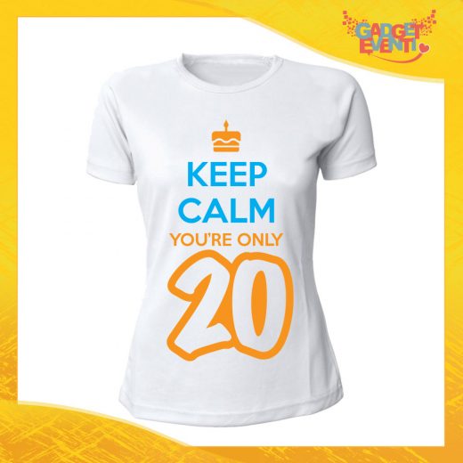 T-Shirt Donna Bianca "Keep Calm Twenty" Grafica Arancio Maglietta Femminile Birthday per Feste di Compleanno Idea Regalo per Compleanni Gadget Eventi