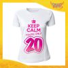 T-Shirt Donna Bianca "Keep Calm Twenty" Grafica Fucsia Maglietta Femminile Birthday per Feste di Compleanno Idea Regalo per Compleanni Gadget Eventi