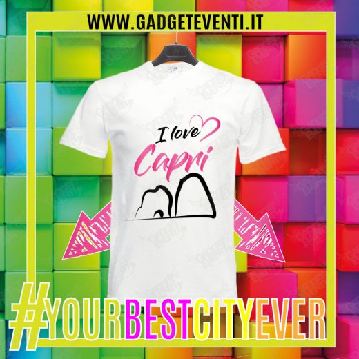 T-Shirt Uomo Bianca "I Love Capri" Maglietta Estiva della tua Città Idea regalo gadget Eventi