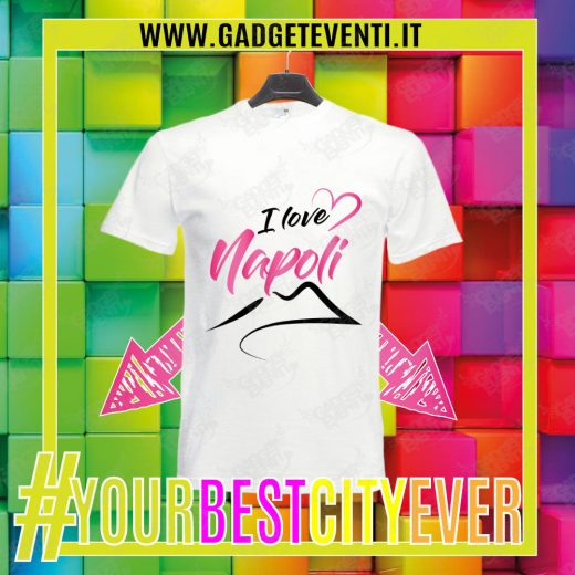 T-Shirt Uomo Bianca "I Love Napoli" Maglietta Estiva della tua Città Idea regalo gadget Eventi