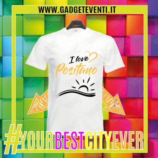 T-Shirt Uomo Bianca "I Love Positano" Maglietta Estiva della tua Città Idea regalo gadget Eventi