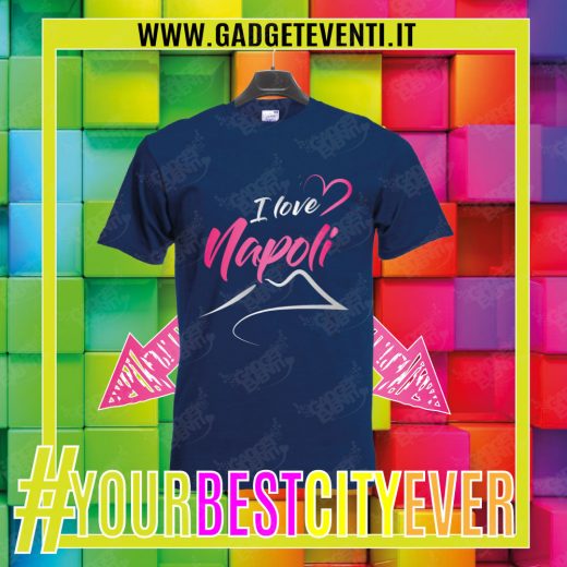 T-Shirt Uomo Blu Navy "I Love Napoli" Maglietta Estiva della tua Città Idea regalo gadget Eventi