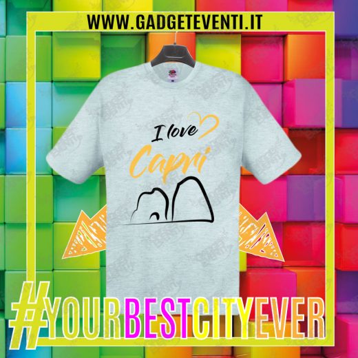 T-Shirt Uomo Grigia "I Love Capri" Maglietta Estiva della tua Città Idea regalo gadget Eventi