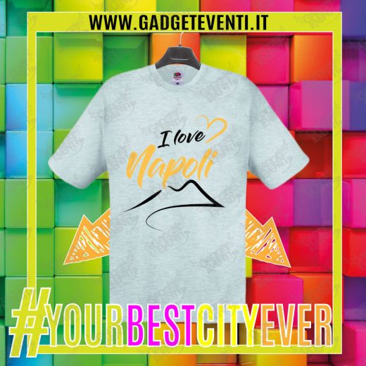 T-Shirt Uomo Grigia "I Love Napoli" Maglietta Estiva della tua Città Idea regalo gadget Eventi