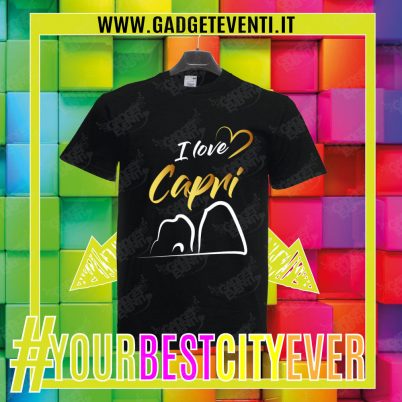 T-Shirt Uomo Nera "I Love Capri" Maglietta Estiva della tua Città Idea regalo gadget Eventi
