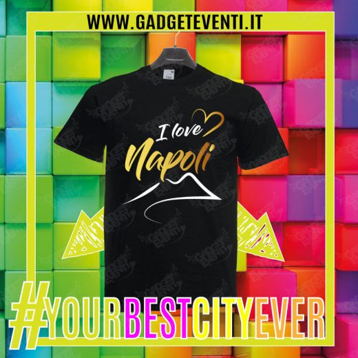 T-Shirt Uomo Nera "I Love Napoli" Maglietta Estiva della tua Città Idea regalo gadget Eventi