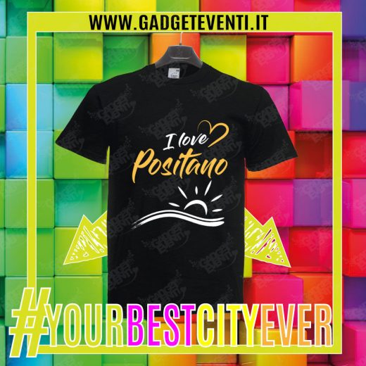 T-Shirt Uomo Nera "I Love Positano" Maglietta Estiva della tua Città Idea regalo gadget Eventi