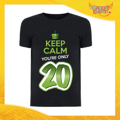 T-Shirt Uomo Nera "Keep Calm Twenty" Grafica Verde Maglietta Maschile Birthday per Feste di Compleanno Idea Regalo per Compleanni Gadget Eventi