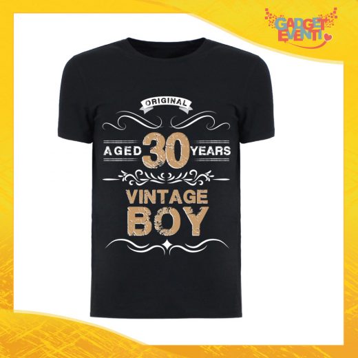 T-Shirt Uomo Nera "Vintage Boy" Maglietta Maschile Birthday per Feste di Compleanno Idea Regalo per Compleanni Gadget Eventi