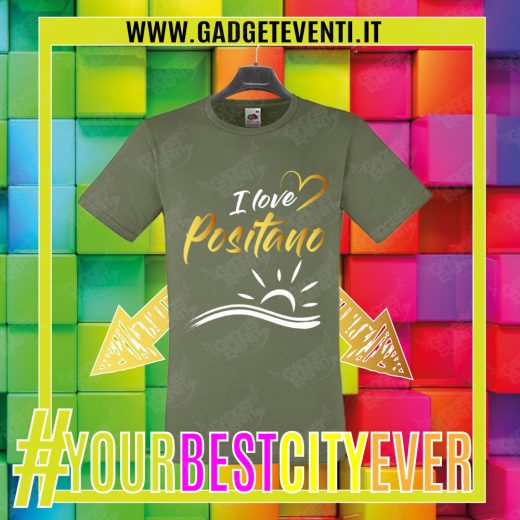 T-Shirt Uomo Verde oliva "I Love Positano" Maglietta Estiva della tua Città Idea regalo gadget Eventi