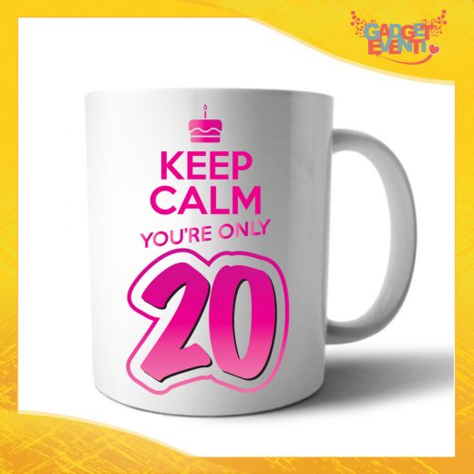 Tazza Personalizzata "Keep Calm Twenty" Grafica Fucsia Mug per Compleanni Regalo Tazze Originali per Feste di Compleanno Gadget Eventi