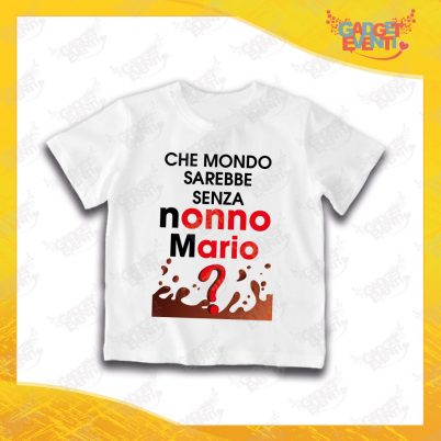 Maglietta Bianca Bimbo "Che Mondo senza Nonno/a con Nome" Grafica Uomo Idea Regalo T-Shirt Festa dei Nonni Gadget Eventi
