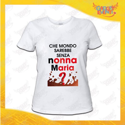 Maglietta Donna Bianca "Che Mondo senza Nonno/a con nome" Grafica Donna Idea Regalo Nonna T-Shirt Festa dei Nonni Gadget Eventi