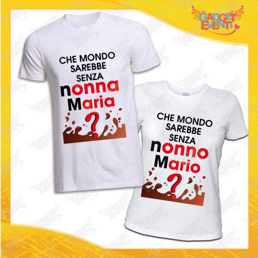 Coppia Maglietta Uomo Donna Bianca "Che Mondo senza Nonno/a" Idea Regalo T-Shirt Festa dei Nonni Gadget Eventi