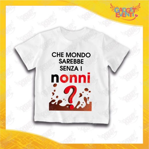 Maglietta Bianca Bimbo "Che Mondo senza Nonni" Idea Regalo T-Shirt Festa dei Nonni Gadget Eventi