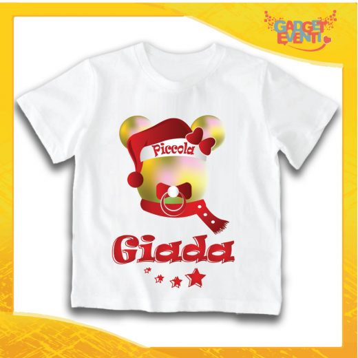 T-Shirt Bimba Bianca Maglietta "Topolino Natale Con Nome" grafica Multicolore Gadget Eventi