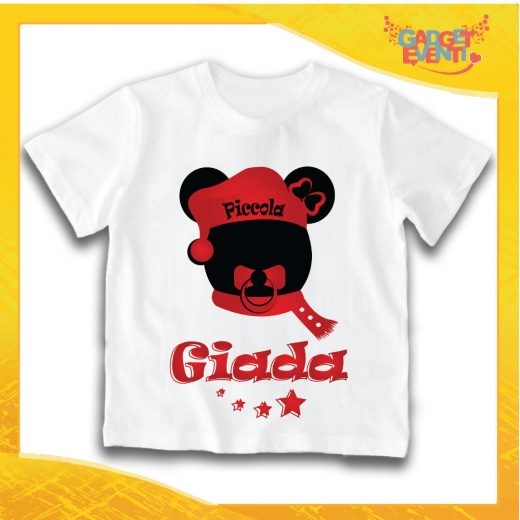 T-Shirt Bimba Bianca Maglietta "Topolino Natale Con Nome" grafica Rossa Gadget Eventi