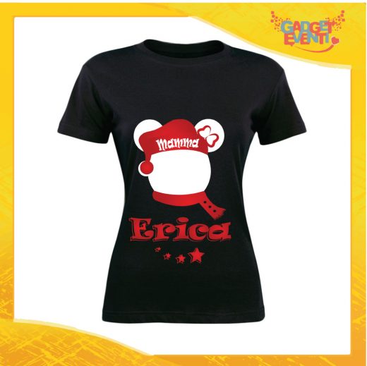 T-Shirt Donna Natalizia Nera "Topolino Natale Con Nome" grafica Rossa Maglietta per l'inverno Maglia Natalizia Idea Regalo Gadget Eventi