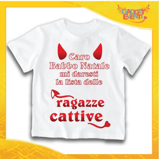 T-Shirt Bimbo Bianca Maglietta "Lista delle Ragazze Cattive" grafica Rossa Gadget Eventi