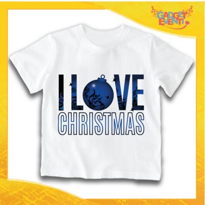 T-Shirt Bimbo Bianca Maglietta "I Love Christmas" grafica Blu Gadget Eventi