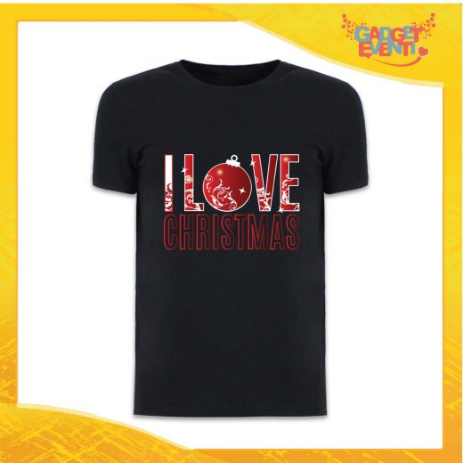 T-Shirt Uomo Natalizia Nera "I Love Christmas" grafica Oro Maglietta per l'inverno Maglia Natalizia Idea Regalo Gadget Eventi