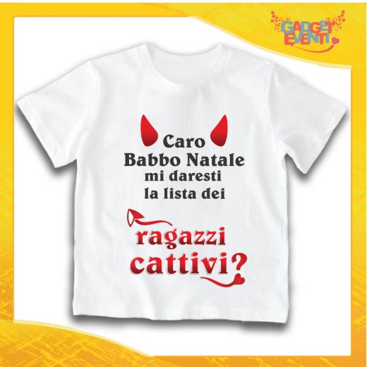 T-Shirt Bimba Bianca Maglietta "Lista dei Ragazzi Cattivi" grafica Nera Gadget Eventi