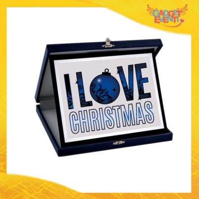 Targa Natalizia Personalizzata Grafica Blu "I Love Christmas". Cofanetto Decorativo Idea Regalo Festa di Natale Gadget Eventi