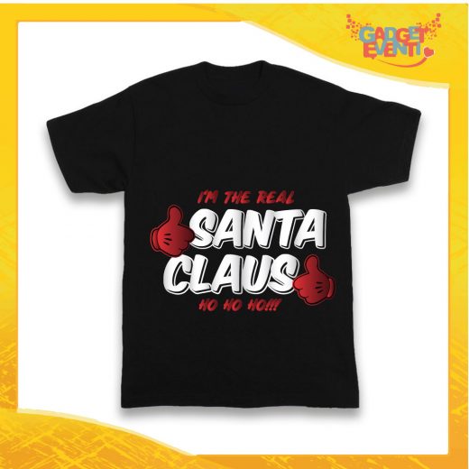 T-Shirt Bimbo Nera Maglietta "Real Santa Claus" grafica Argento Gadget Eventi