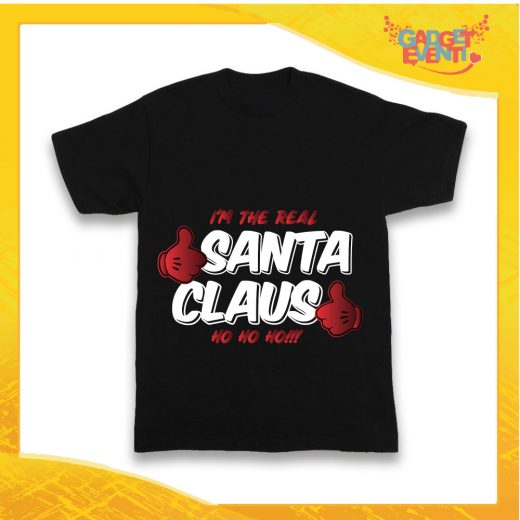 T-Shirt Bimbo Nera Maglietta "Real Santa Claus" grafica Bianca Gadget Eventi