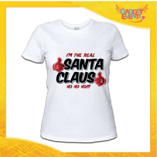T-Shirt Donna Natalizia Bianca "Real Santa Claus" grafica Nera Maglietta per l'inverno Maglia Natalizia Idea Regalo Gadget Eventi
