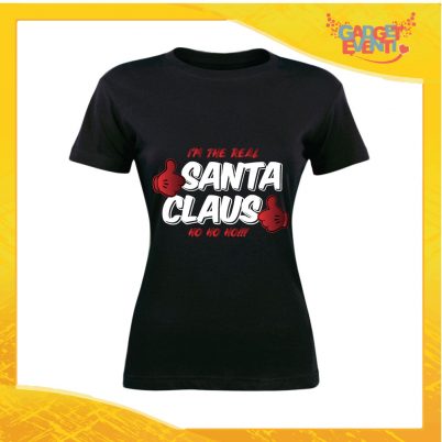 T-Shirt Donna Natalizia Nera "Real Santa Claus" grafica Bianca Maglietta per l'inverno Maglia Natalizia Idea Regalo Gadget Eventi