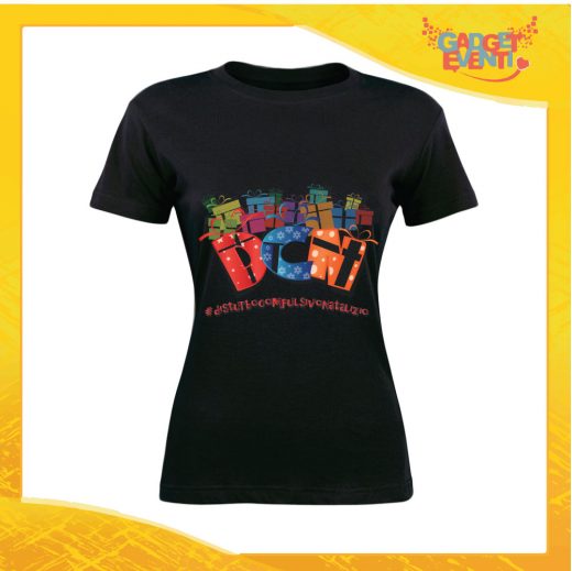 T-Shirt Donna Natalizia Nera "Disturbo Compulsivo Regali" grafica Multicolore Maglietta per l'inverno Maglia Natalizia Idea Regalo Gadget Eventi