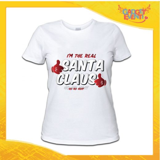 T-Shirt Donna Natalizia Bianca "Real Santa Claus" grafica Argento Maglietta per l'inverno Maglia Natalizia Idea Regalo Gadget Eventi