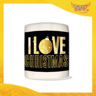 Salvadanaio Portamonete in ceramica Natalizio personalizzato "I Love Christmas". Porta risparmi monetine e monete Grafica Oro Idea Regalo Gadget Eventi