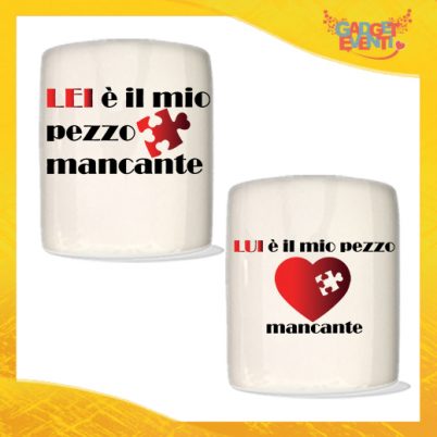Coppia di Salvadanai Personalizzati Love "Pezzo Mancante". Portamonete Cilindrici Per Innamorati Idea regalo Gadget Eventi