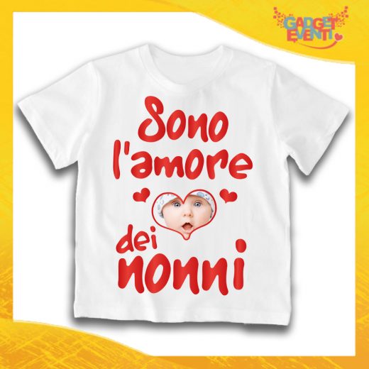Maglietta Bianca Bimbo "Sono l'Amore dei Nonni" Idea Regalo T-Shirt Festa dei Nonni Gadget Eventi