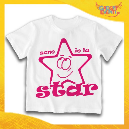Maglietta Bianca Bimba "Sono Io la Star" Idea Regalo T-Shirt Bambini Gadget Eventi