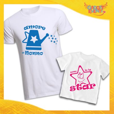 Coppia di T-Shirt Bianche "Sono Io la Star" Idea Regalo Festa dei Nonni Gadget Eventi