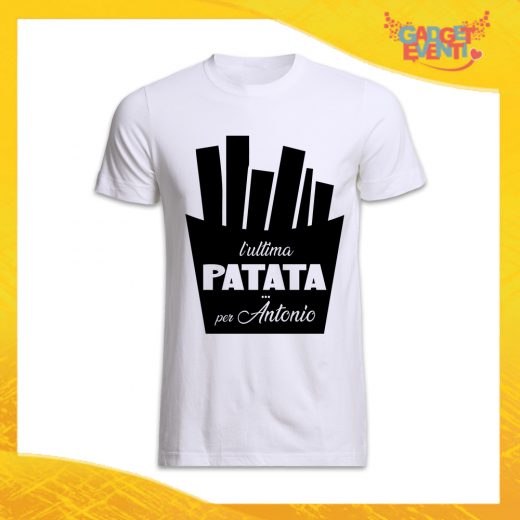 T-Shirt Uomo Bianca Addio al Celibato Maglietta "Ultima Patata Con Nome" Gadget Eventi