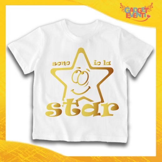 Maglietta Bianca Bimbo/a "Sono Io la Star" Idea Regalo T-Shirt Bambini Gadget Eventi