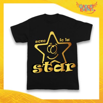 Maglietta Nera Bimbo/a "Sono Io la Star" Idea Regalo T-Shirt Bambini Gadget Eventi