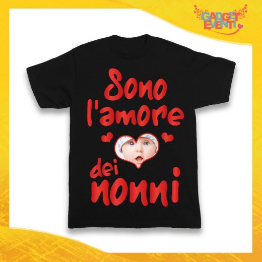 Maglietta Nera Bimbo "Sono l'Amore dei Nonni" Idea Regalo T-Shirt Festa dei Nonni Gadget Eventi