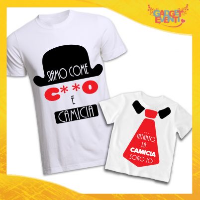 Coppia di T-Shirt Bianche Padre Figlio Grafica Rossa "Culo e Camicia" Magliette Idea Regalo Originale Festa del Papà Gadget Eventi