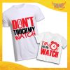 Coppia di T-Shirt Bianche Padre Figlio Grafica Rossa "Don't Touch My Watch" Magliette Idea Regalo Originale Festa del Papà Gadget Eventi