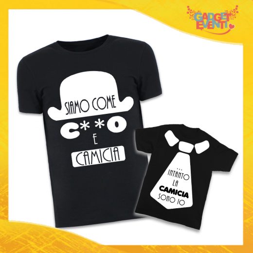 Coppia di T-Shirt Nere Padre Figlio Grafica Bianca "Culo e Camicia" Magliette Idea Regalo Originale Festa del Papà Gadget Eventi