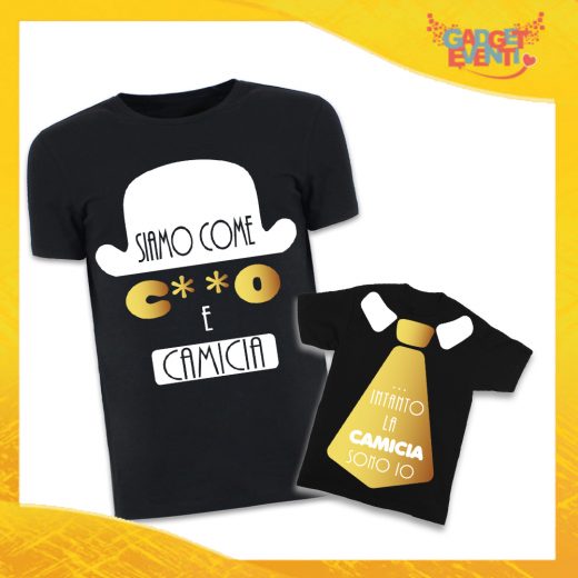 Coppia di T-Shirt Nere Padre Figlio Grafica Oro "Culo e Camicia" Magliette Idea Regalo Originale Festa del Papà Gadget Eventi