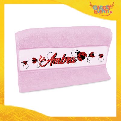 Asciugamano Bimba Personalizzato Rosa "Coccinella" Gadget Eventi