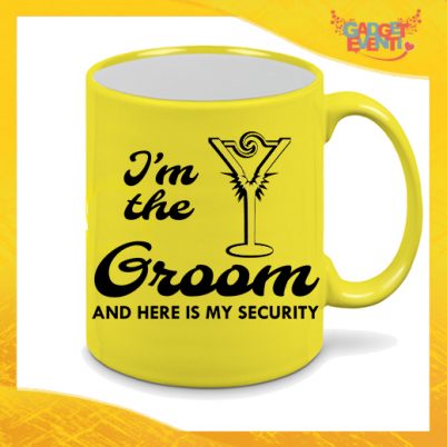 Tazza Fluo Giallo Personalizzata "Groom Security" Mug Colazione Breakfast Idea Regalo Per Addii al Celibato Gadget Eventi