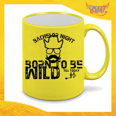 Tazza Fluo Gialla Personalizzata "Born To Be Wild" Mug Colazione Breakfast Idea Regalo Per Addii al Celibato Gadget Eventi