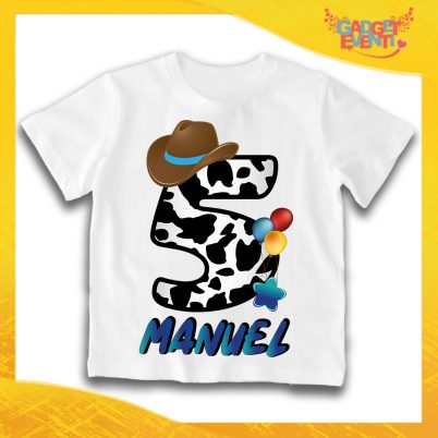 T-Shirt Bianca bimbo "Cowbboy Nome e Numero" Maglietta Idea Regalo Per Compleanni Gadget Eventi